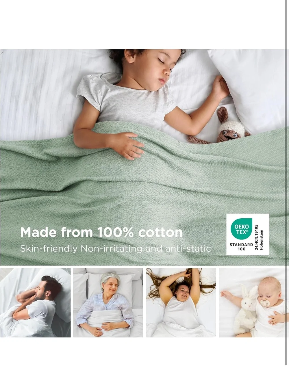 NEW Bedsure GentleSoft 100% Cotton Blanket. Breathable, Lightweight, Herringbone